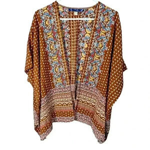 NWOT Francesca’s Blue Rain Boho Hippie Goblincore Print Kimono Cardigan